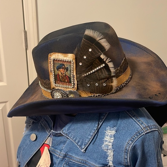 Accessories - BN: Cowboy girl hat on blue and brown.